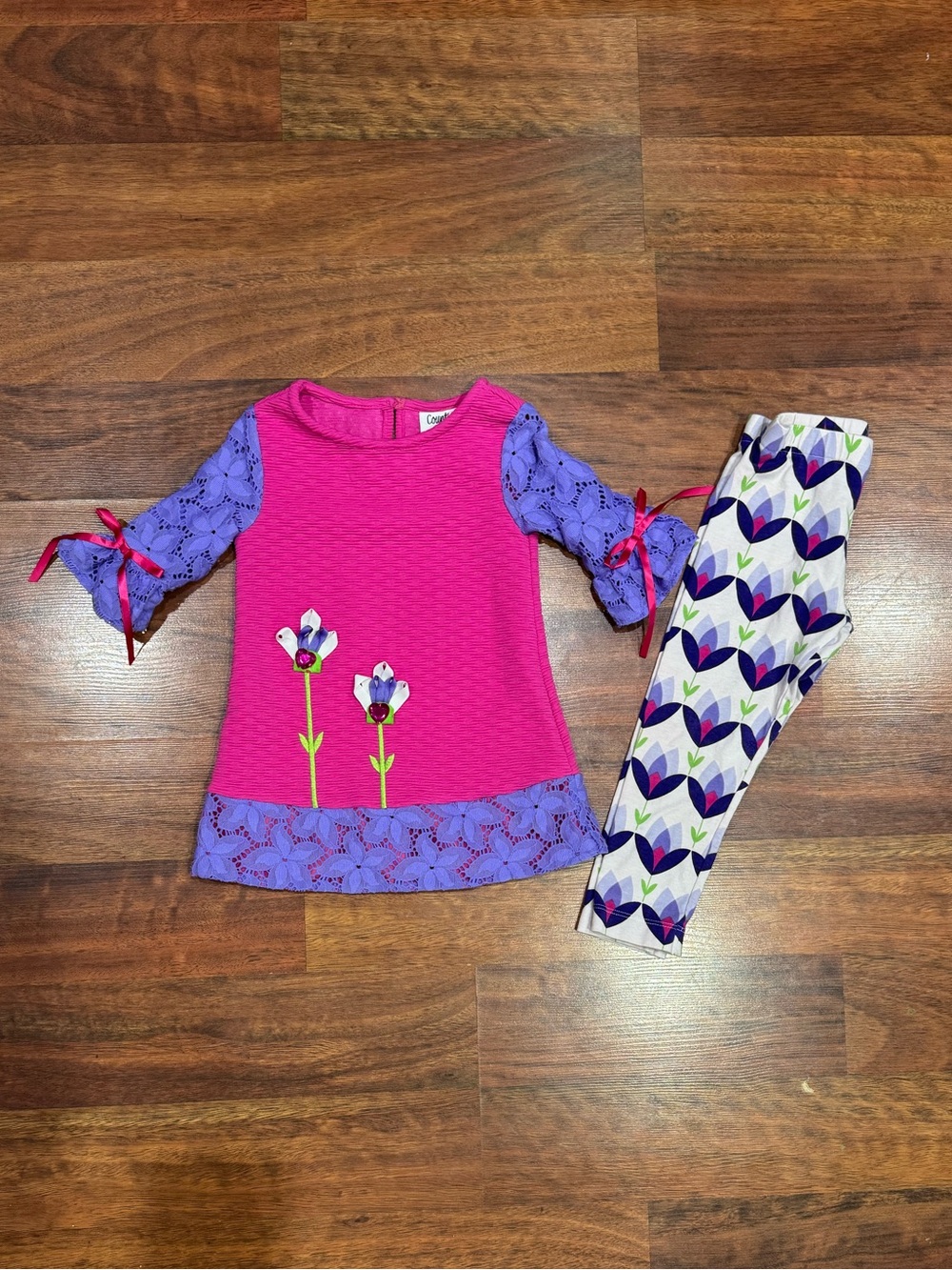 Counting Daisies - Pink and Purple Flower Applique Matching with Floral Pant
